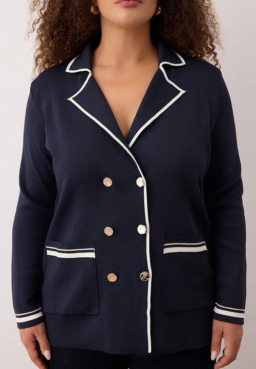 Trendyol - Jacket Collar Line Detailed Knitwear Jacket Look Cardigan - Navy Blue