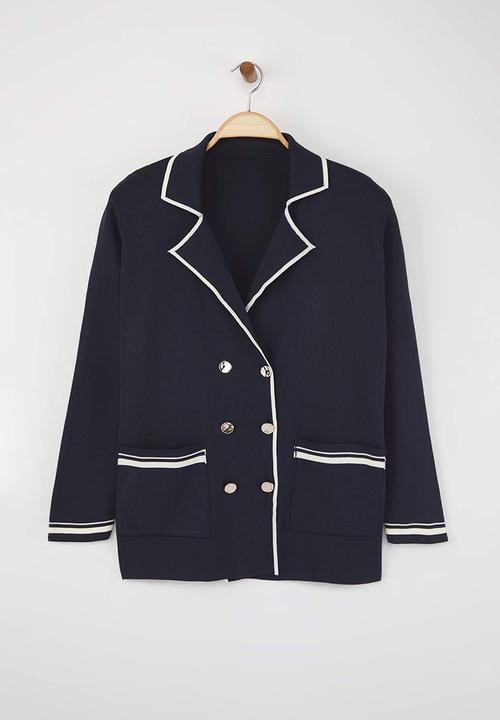 Trendyol - Jacket Collar Line Detailed Knitwear Jacket Look Cardigan - Navy Blue