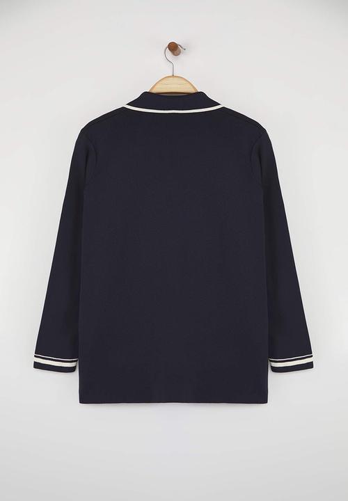 Trendyol - Jacket Collar Line Detailed Knitwear Jacket Look Cardigan - Navy Blue