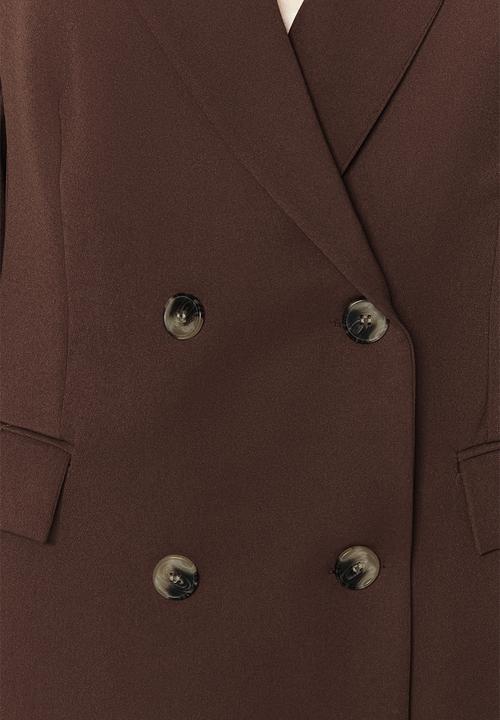 Trendyol - Lined Double Breasted Closure Woven Blazer Jacket - Dark Brown