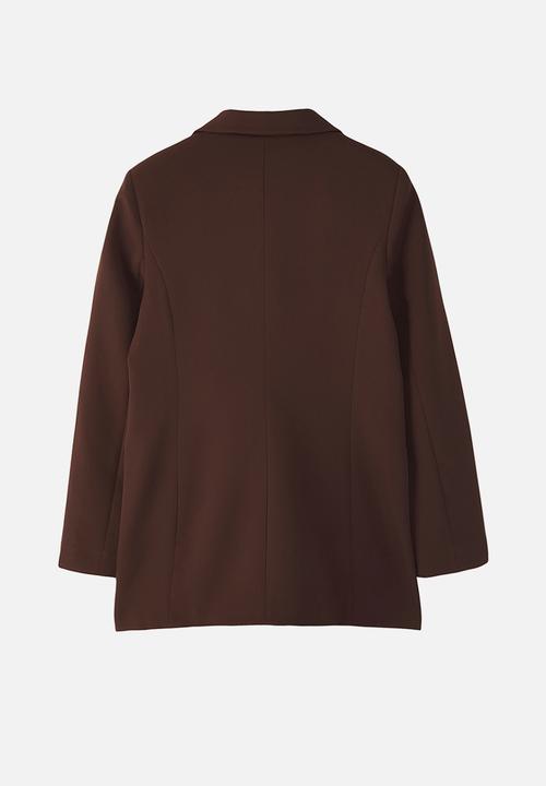 Trendyol - Lined Double Breasted Closure Woven Blazer Jacket - Dark Brown