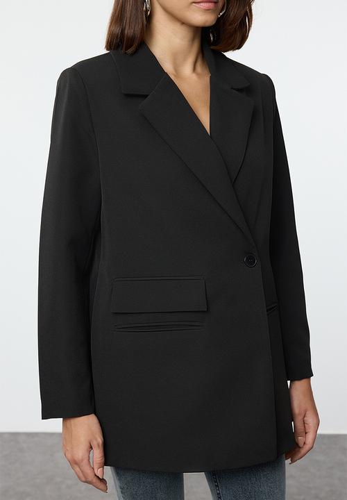 Trendyol - Oversize Pocket Detailed Woven Blazer Jacket - Black