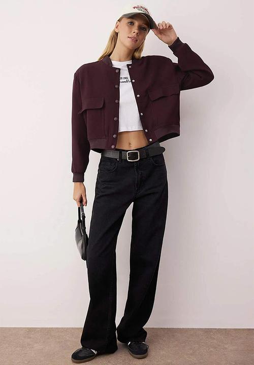 Trendyol - Premium Bomber Crop Woven Jacket - Burgundy