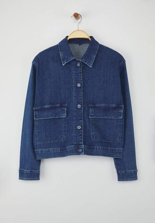 Trendyol - Shirt Collar Pocket Detail Comfort Denim Jacket - Dark Blue