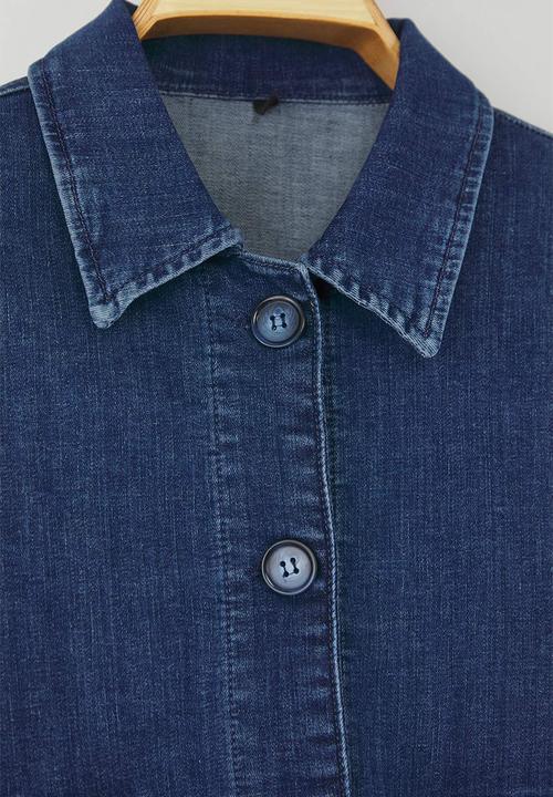 Trendyol - Shirt Collar Pocket Detail Comfort Denim Jacket - Dark Blue