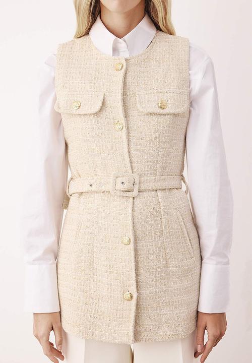 Trendyol - Tweed Woven Vest - Ecru