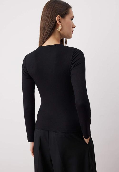 Trendyol - Neckline Detail Fitted/Slim Fit Knitted Blouse - Black