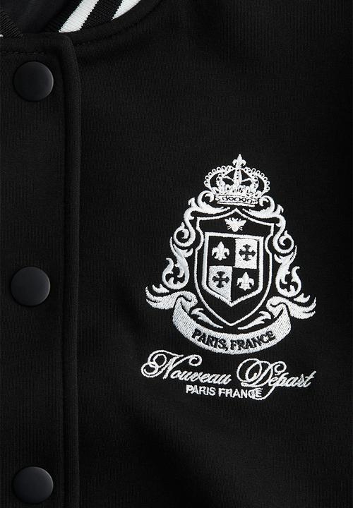 H&M - Motif-detail baseball jacket - black/paris 
