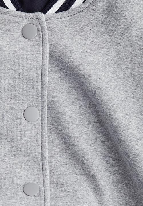H&M - Motif-detail baseball jacket - light grey marl/colour block 