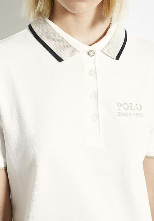 POLO - Wmn macey short sleeve tipped golfer dress - off white