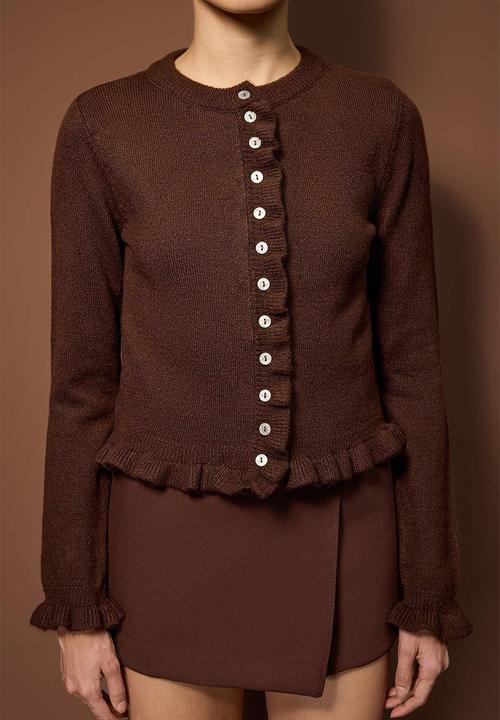 Trendyol - Button Detailed Soft Textured Knitwear Cardigan - Brown