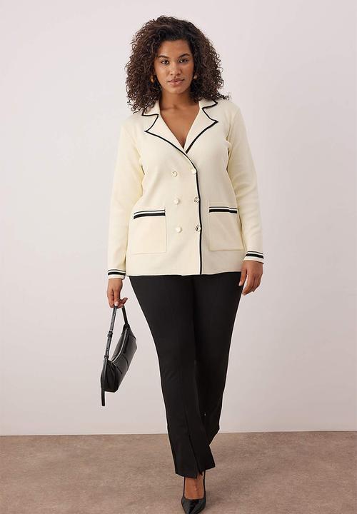 Trendyol - Jacket Collar Line Detailed Knitwear Jacket Look Cardigan - Ecru
