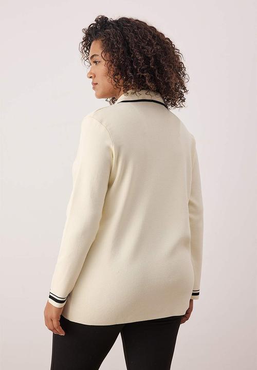 Trendyol - Jacket Collar Line Detailed Knitwear Jacket Look Cardigan - Ecru