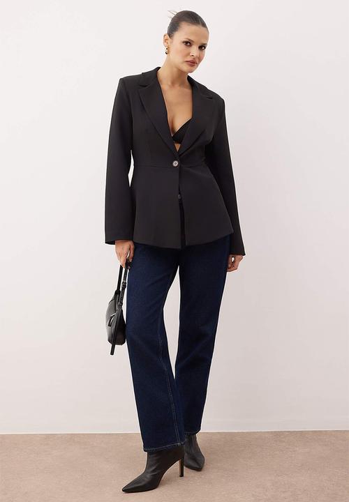 Trendyol - Fitted/Bodycon Single Button Woven Blazer Jacket - Black