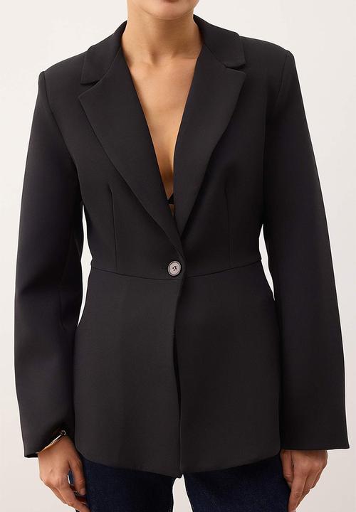 Trendyol - Fitted/Bodycon Single Button Woven Blazer Jacket - Black