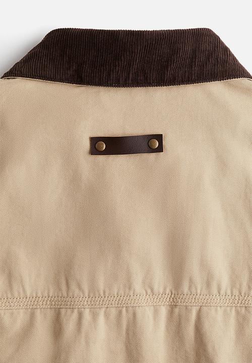 H&M - Corduroy-collar canvas jacket - light beige 