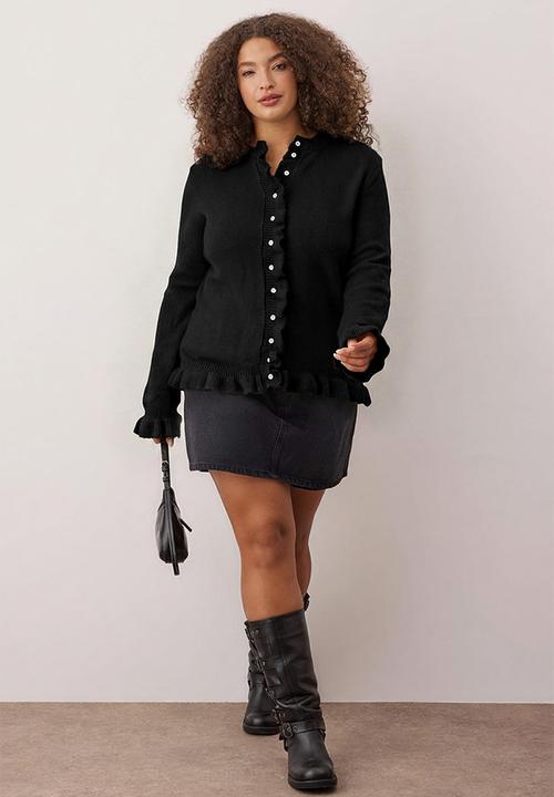 Trendyol - Button & Flywheel Detailed Soft Textured Knitwear Cardigan - Black