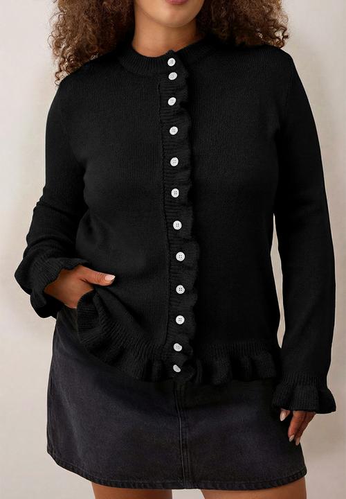 Trendyol - Button & Flywheel Detailed Soft Textured Knitwear Cardigan - Black