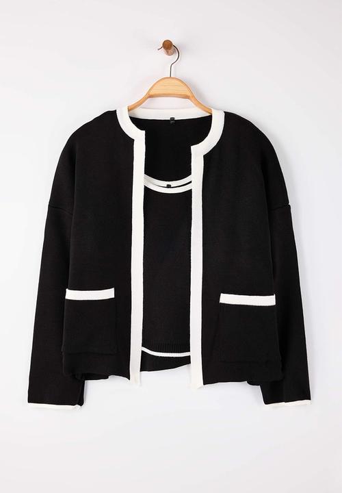 Trendyol - Line Detailed Knitwear 2-Piece Blouse-Cardigan Set - Black