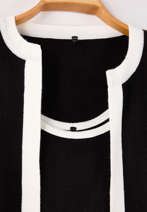 Trendyol - Line Detailed Knitwear 2-Piece Blouse-Cardigan Set - Black