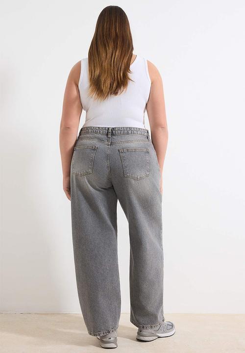 Trendyol - High Waist Barrel Baggy Plus Size Jeans - Grey