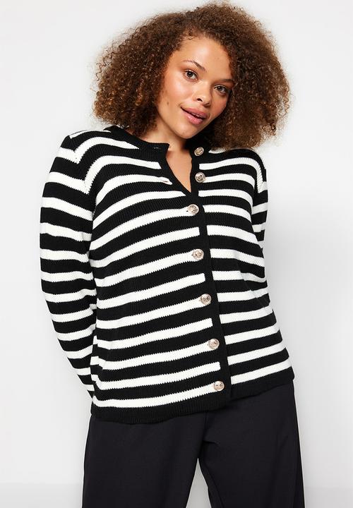 Trendyol - Striped Jacket Look Knitwear Cardigan - Black-White