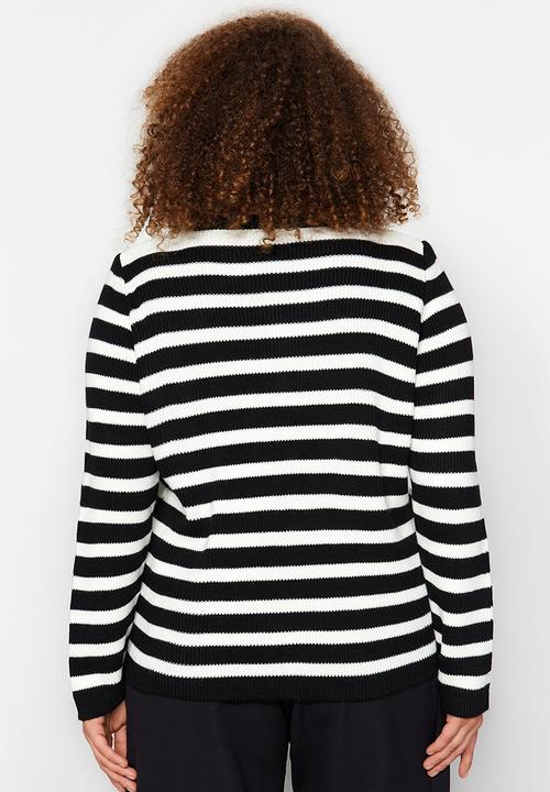 Trendyol - Striped Jacket Look Knitwear Cardigan - Black-White