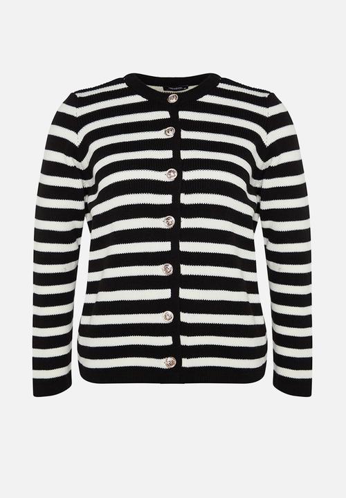 Trendyol - Striped Jacket Look Knitwear Cardigan - Black-White