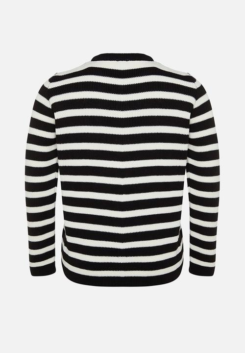 Trendyol - Striped Jacket Look Knitwear Cardigan - Black-White
