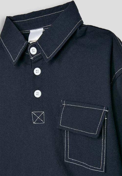 Pop Candy - Denim shirt with contrast stitching - navy