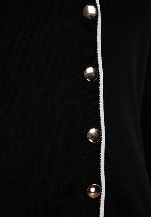 Trendyol - Gold Button Detailed Striped Knitwear Cardigan - Black