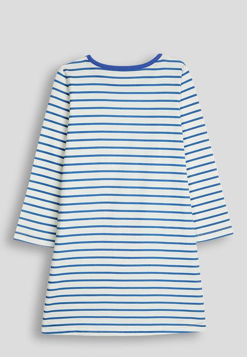 Pop Candy - Tshirt dress with floral strap strawberry pocket - blue stripes/multi