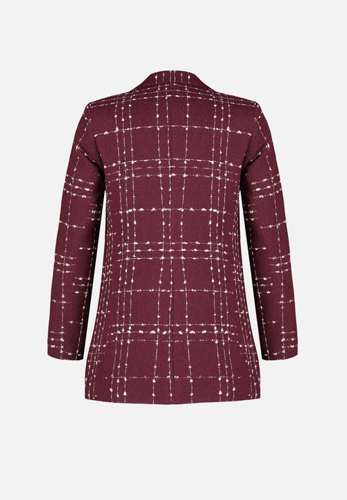 Trendyol - Oversize Woven Plaid Blazer Jacket - Claret Red