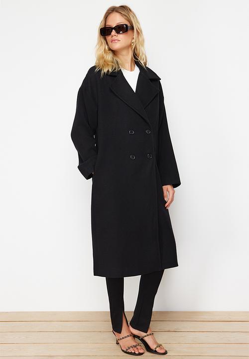 Trendyol - Oversize Wide Cut Long Wool Cashmere Coat - Black