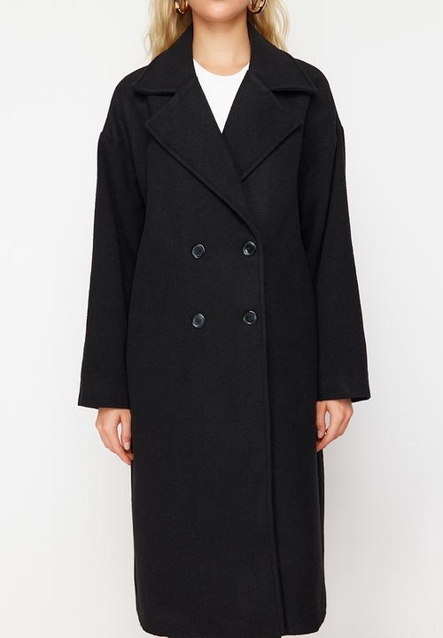 Trendyol - Oversize Wide Cut Long Wool Cashmere Coat - Black