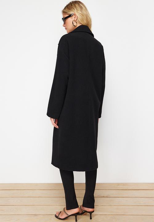 Trendyol - Oversize Wide Cut Long Wool Cashmere Coat - Black