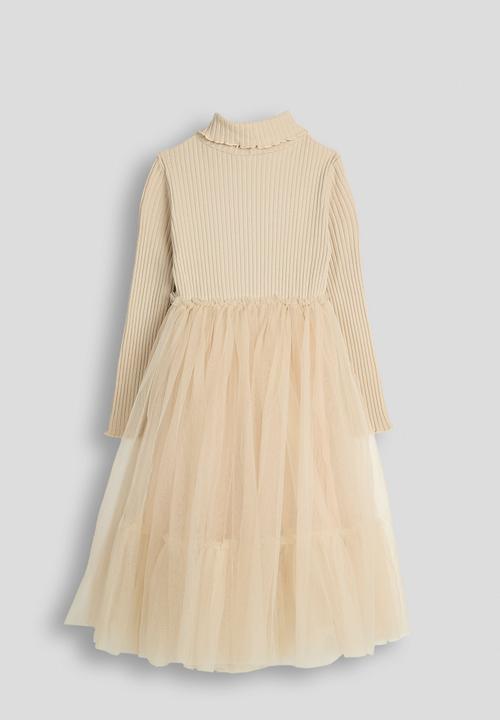 Pop Candy - Turtleneck dress with tulle skirt - wheat brown