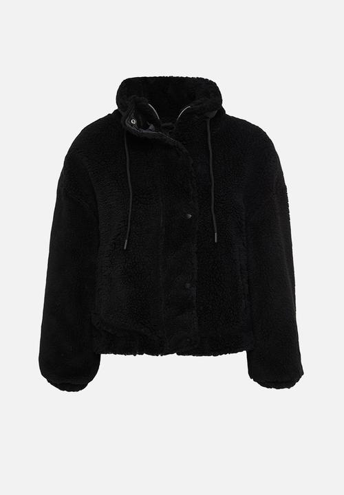 Trendyol - Plush Oversize Jacket with Zipper - Black