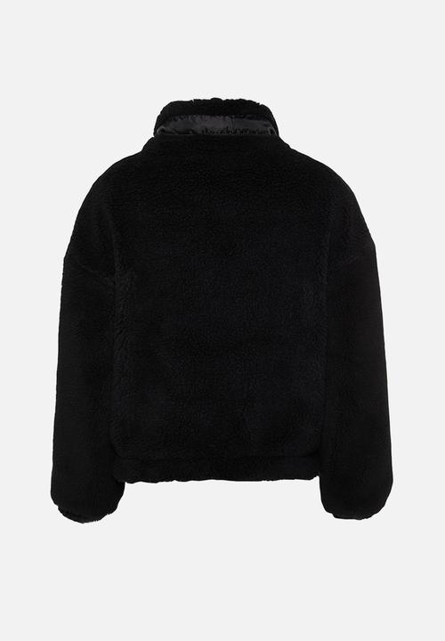 Trendyol - Plush Oversize Jacket with Zipper - Black