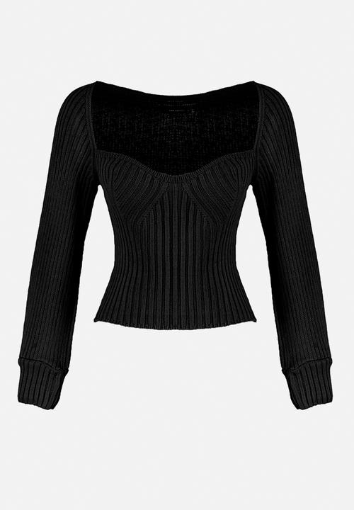 Trendyol - Crop Heart Collar Knitwear Sweater - Black