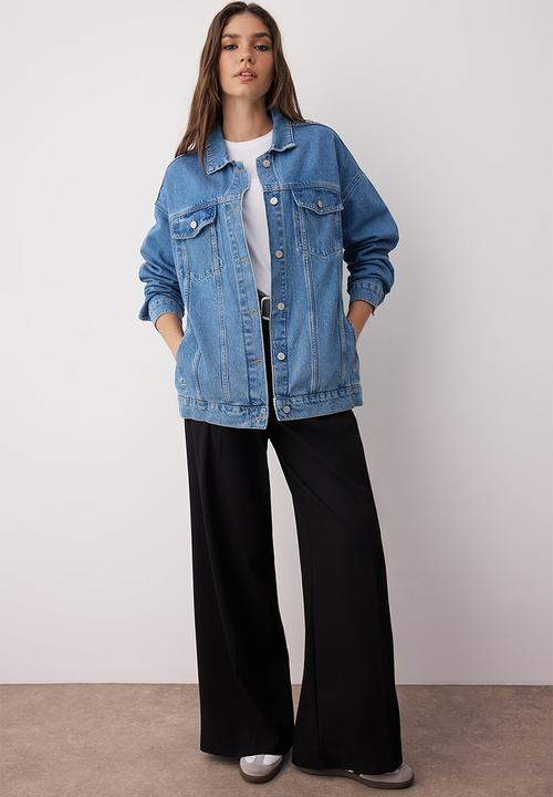 Trendyol - Oversize Trucker Denim Jacket - Blue