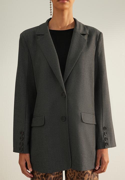 Trendyol - Premium Oversize Lined Woven Blazer Jacket - Anthracite
