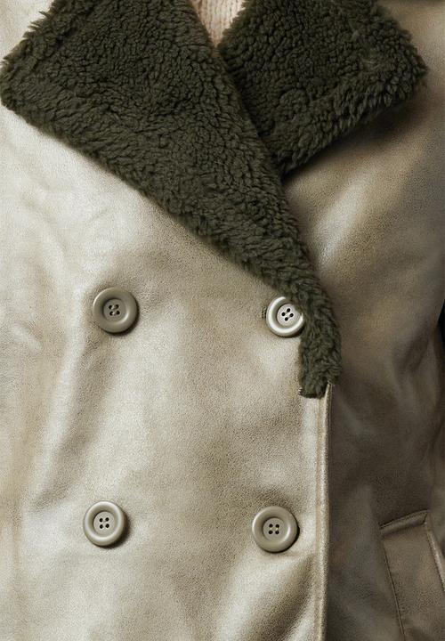 Trendyol - Collar Fur Detailed Oversize Long Coat - Khaki