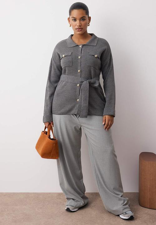 Trendyol - Plus Belted Knitwear Cardigan - Anthracite