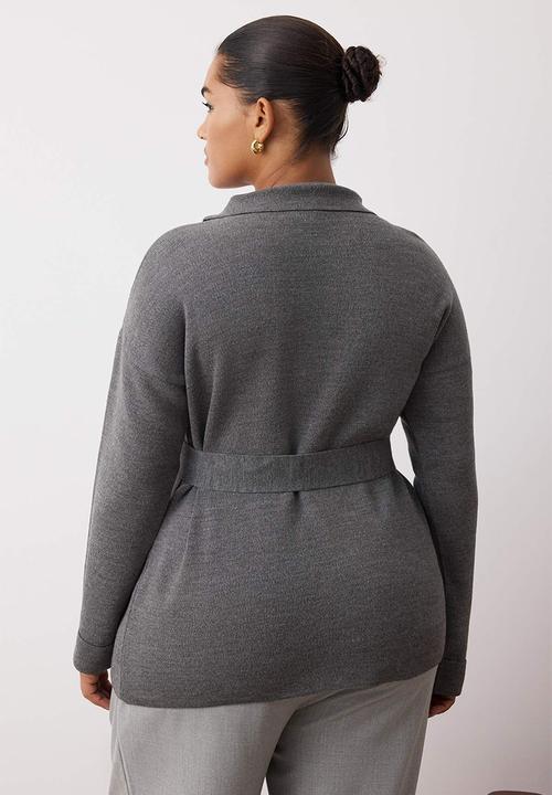 Trendyol - Plus Belted Knitwear Cardigan - Anthracite