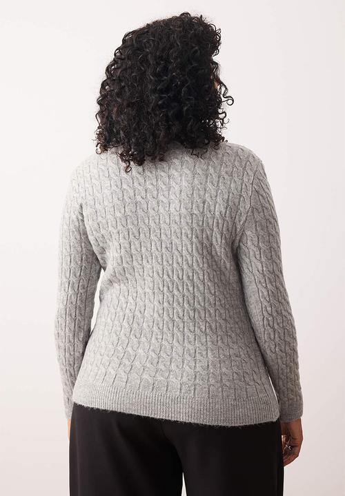 Trendyol - Hair Braided Gem Button Soft Feel Knitwear Cardigan - Grey