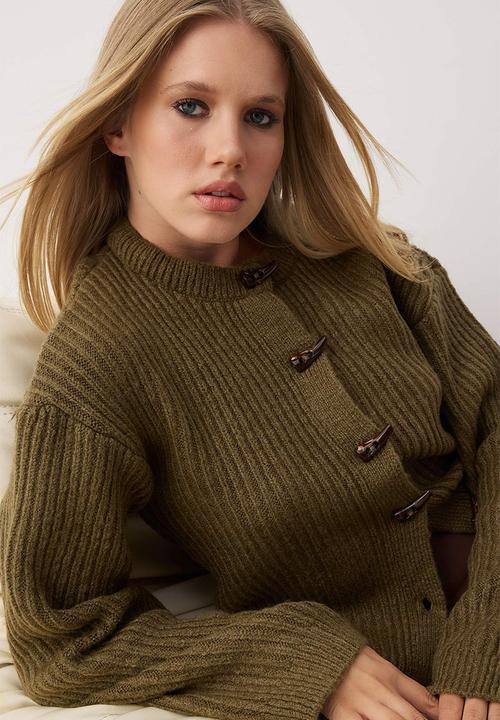 Trendyol - Soft Textured Button Detailed Knitwear Cardigan - Khaki