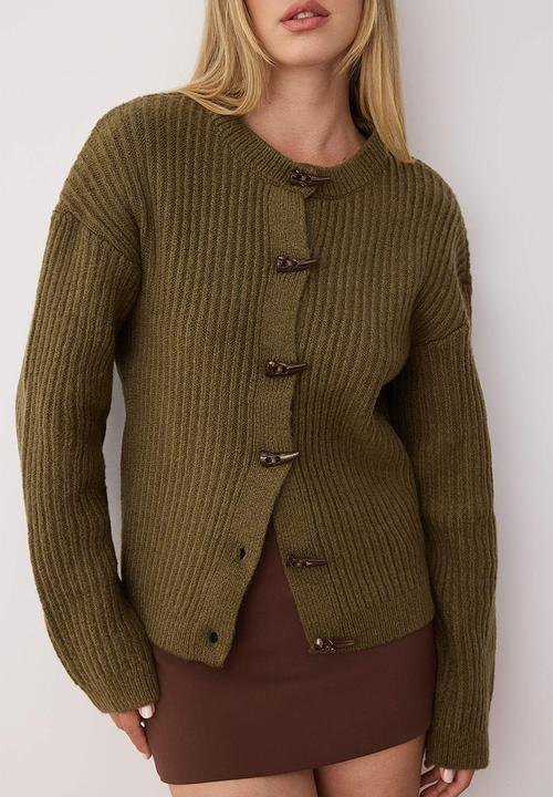 Trendyol - Soft Textured Button Detailed Knitwear Cardigan - Khaki