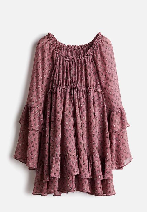 Flounced chiffon dress - old rose/patterned - 1277996001