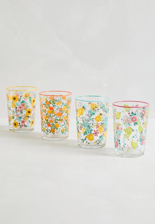 Excellent Houseware - Spring Garden Drinking Glass Set Of 4 - Multi